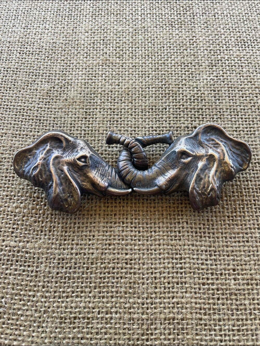VTG Paquette  Elephant Double Head Belt Buckle in Antique Bronze Tone